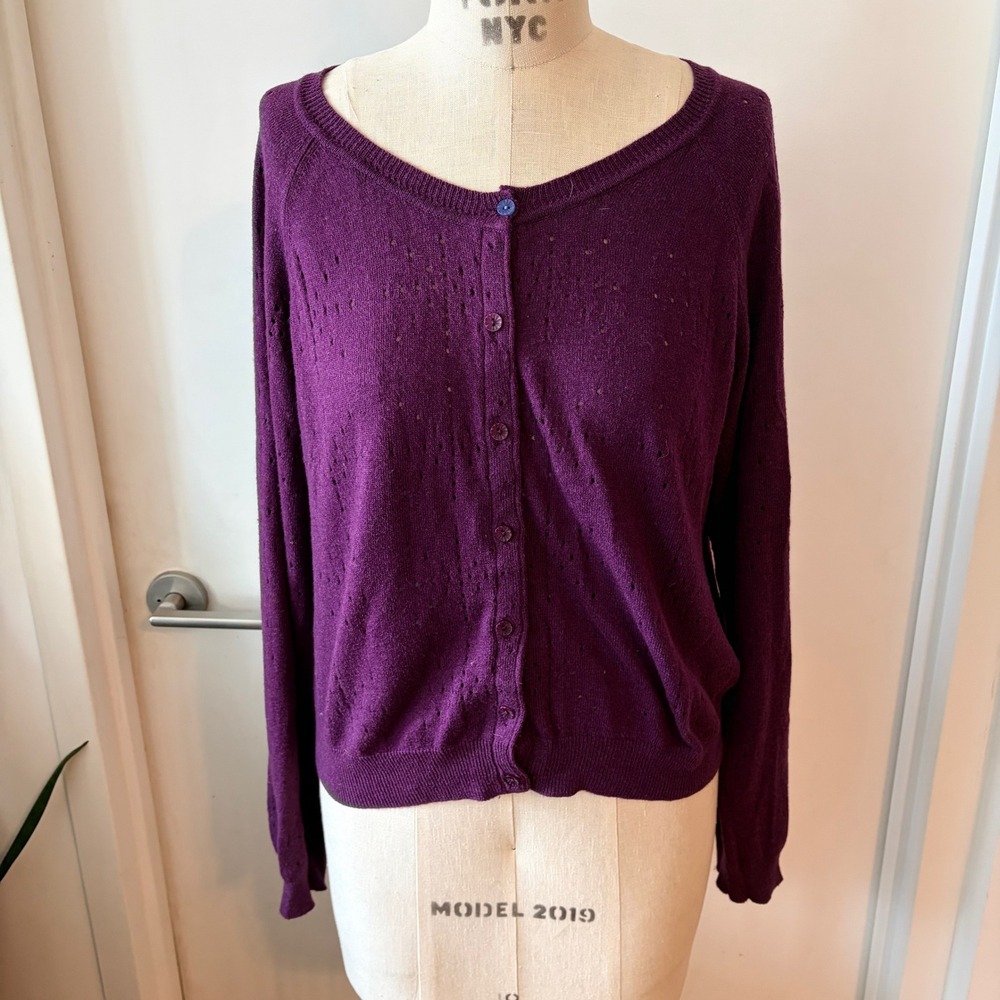 EMILY AND FIN Purple Star/Snowflake Pointelle Cardigan Sweater Size X-Large